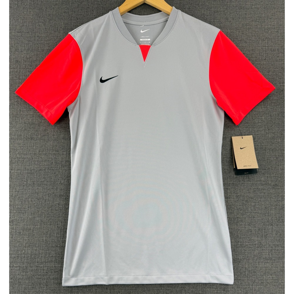 Nike Mens Dri-FIT Soccer Jersey Grey Crimson Red Slim Fit DR0934-012 Small NWT